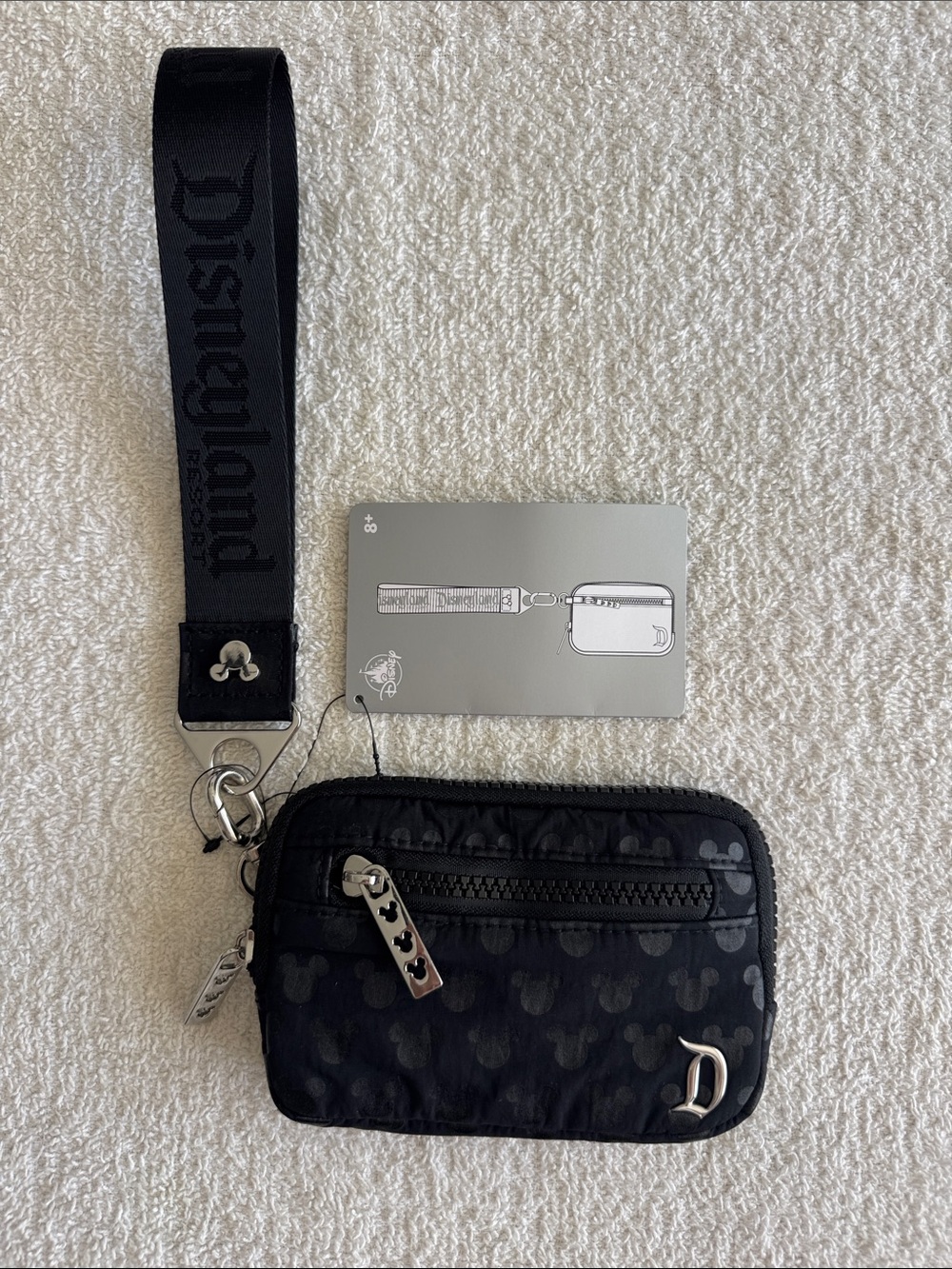 Disney Disneyland Resort Black Mickey Ear Wristlet Card Pouch with Branded Strap